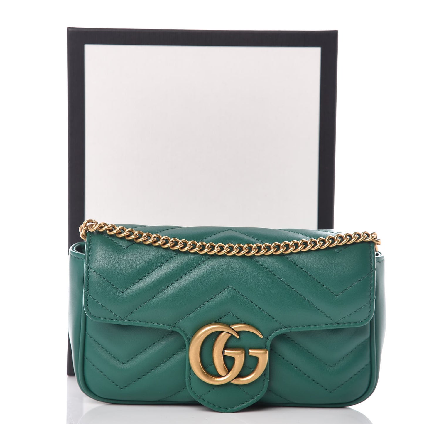 Calfskin Matelasse Super Mini GG Marmont Shoulder Bag Emerald Green