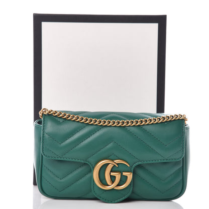 Gucci Calfskin Matelasse Super Mini GG Marmont Shoulder Bag Emerald Green 11 of 11