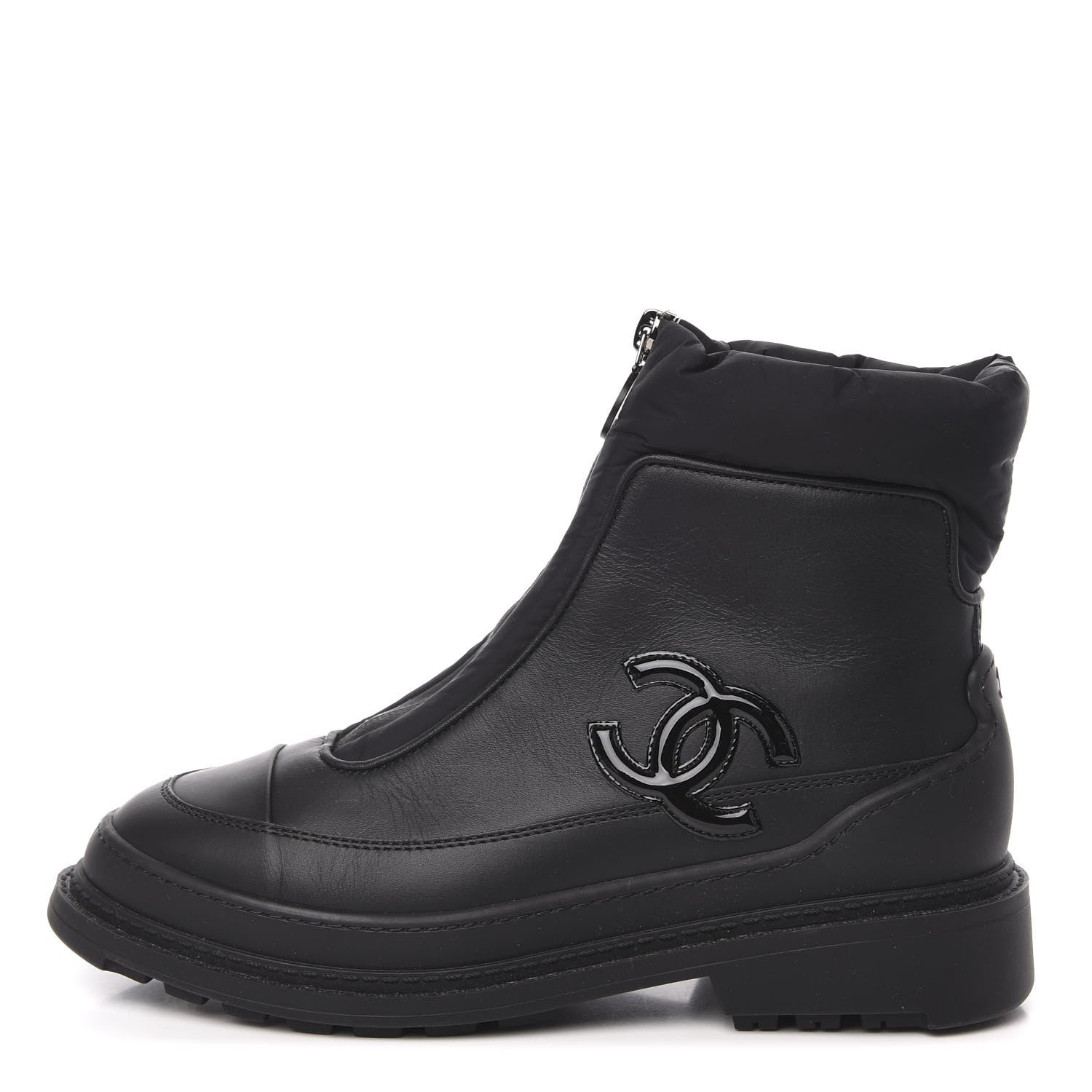 Chanel Calfskin Nylon CC Ankle Snow Boots 35.5 Black 1 of 8