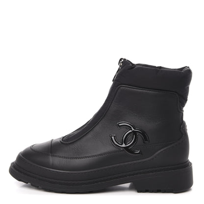 Chanel Calfskin Nylon CC Ankle Snow Boots 35.5 Black 1 of 8