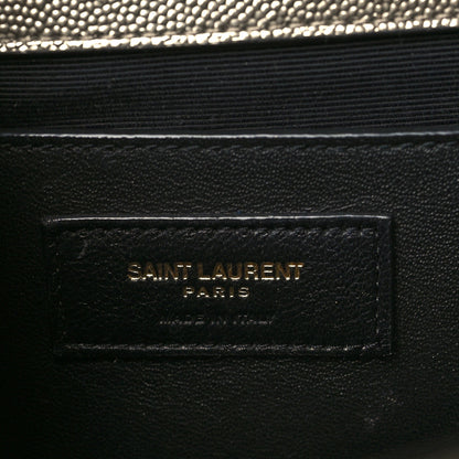 Saint Laurent Metallic Grain De Poudre Textured Mixed Matelasse Triquilt Medium Monogram Satchel Piombo 6 of 9