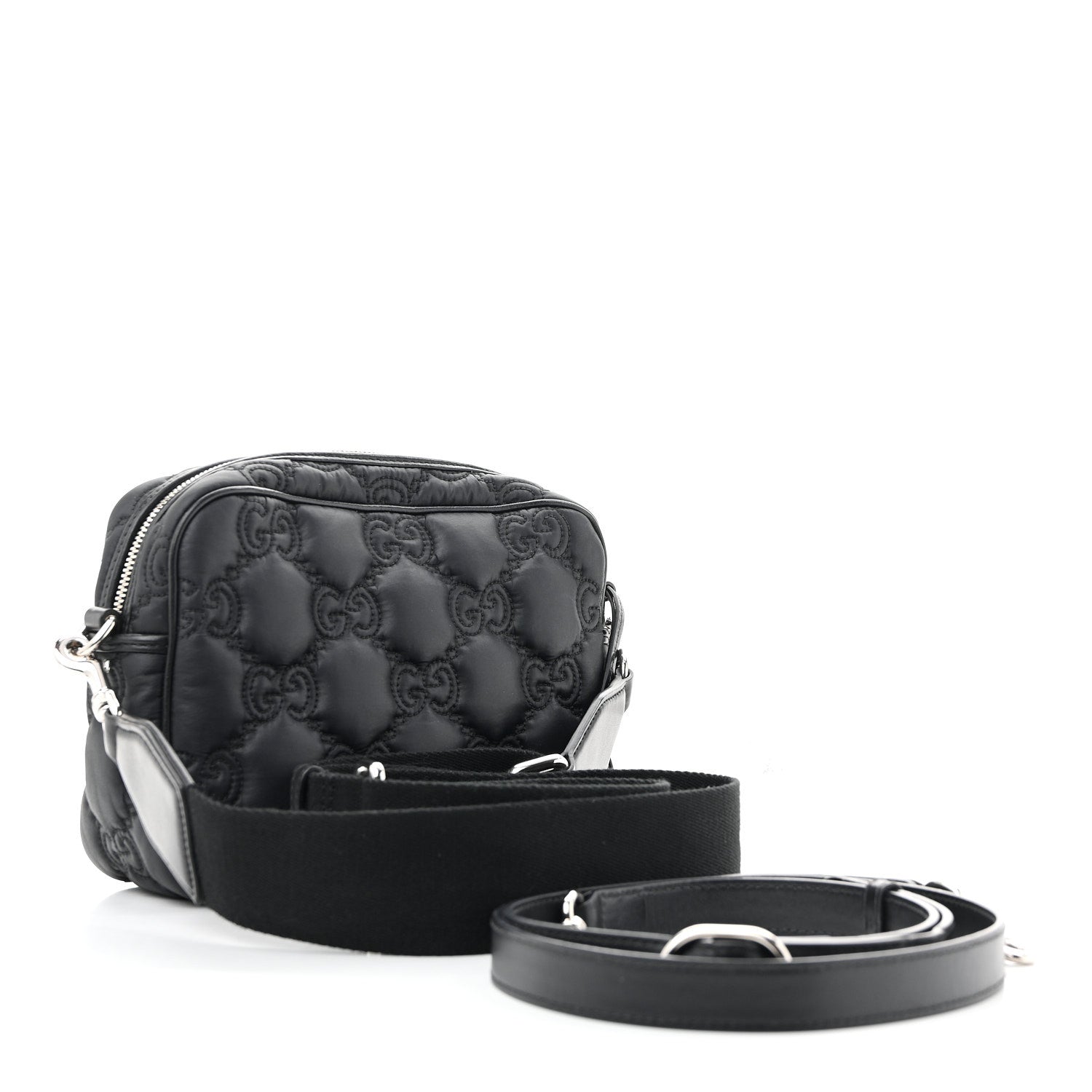 Gucci Nylon Calfskin Enamel GG Matelasse Shoulder Bag Black 3 of 13