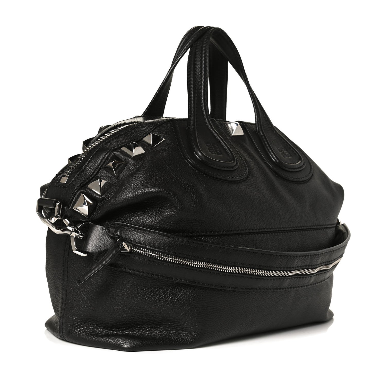 Waxy Grained Calfskin Studded Medium Nightingale Black