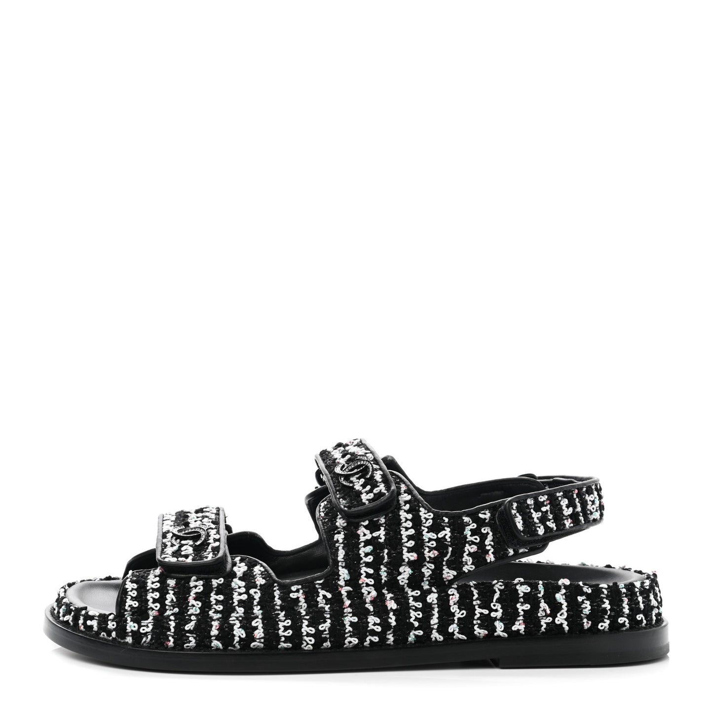Tweed Lambskin Dad Sandals 39.5 Black White
