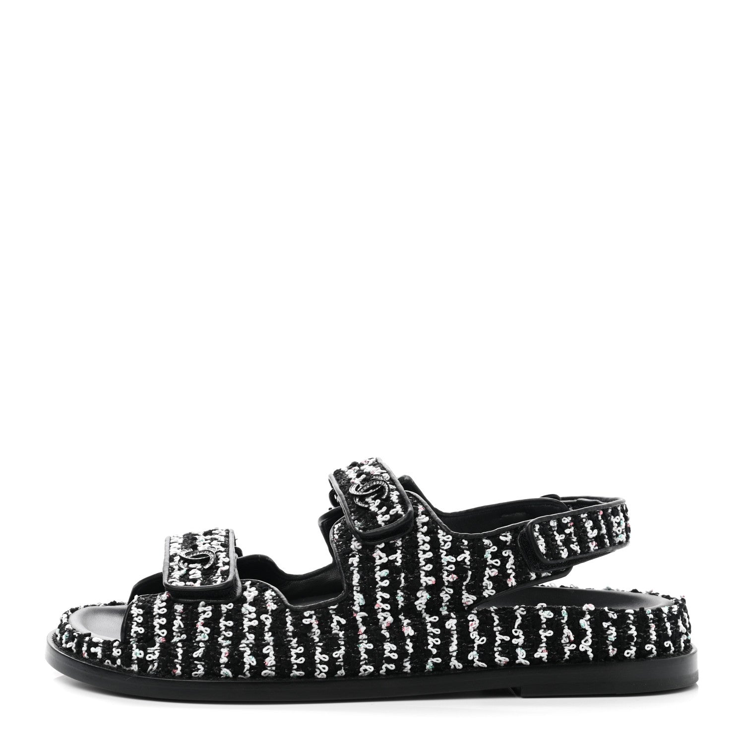 Chanel Tweed Lambskin Dad Sandals 39.5 Black White 1 of 10