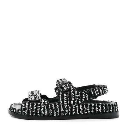 Chanel Tweed Lambskin Dad Sandals 39.5 Black White 1 of 10