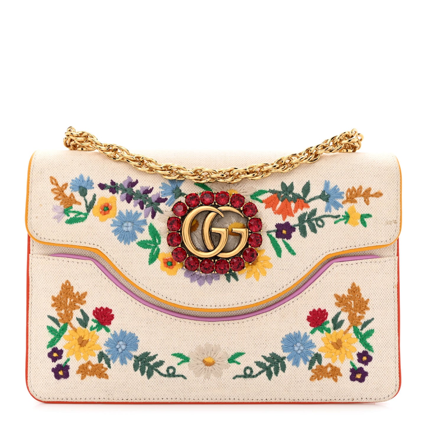 Linen Canvas Embroidered Small Shoulder Bag White