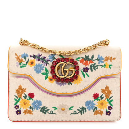 Gucci Linen Canvas Embroidered Small Shoulder Bag White 1 of 12