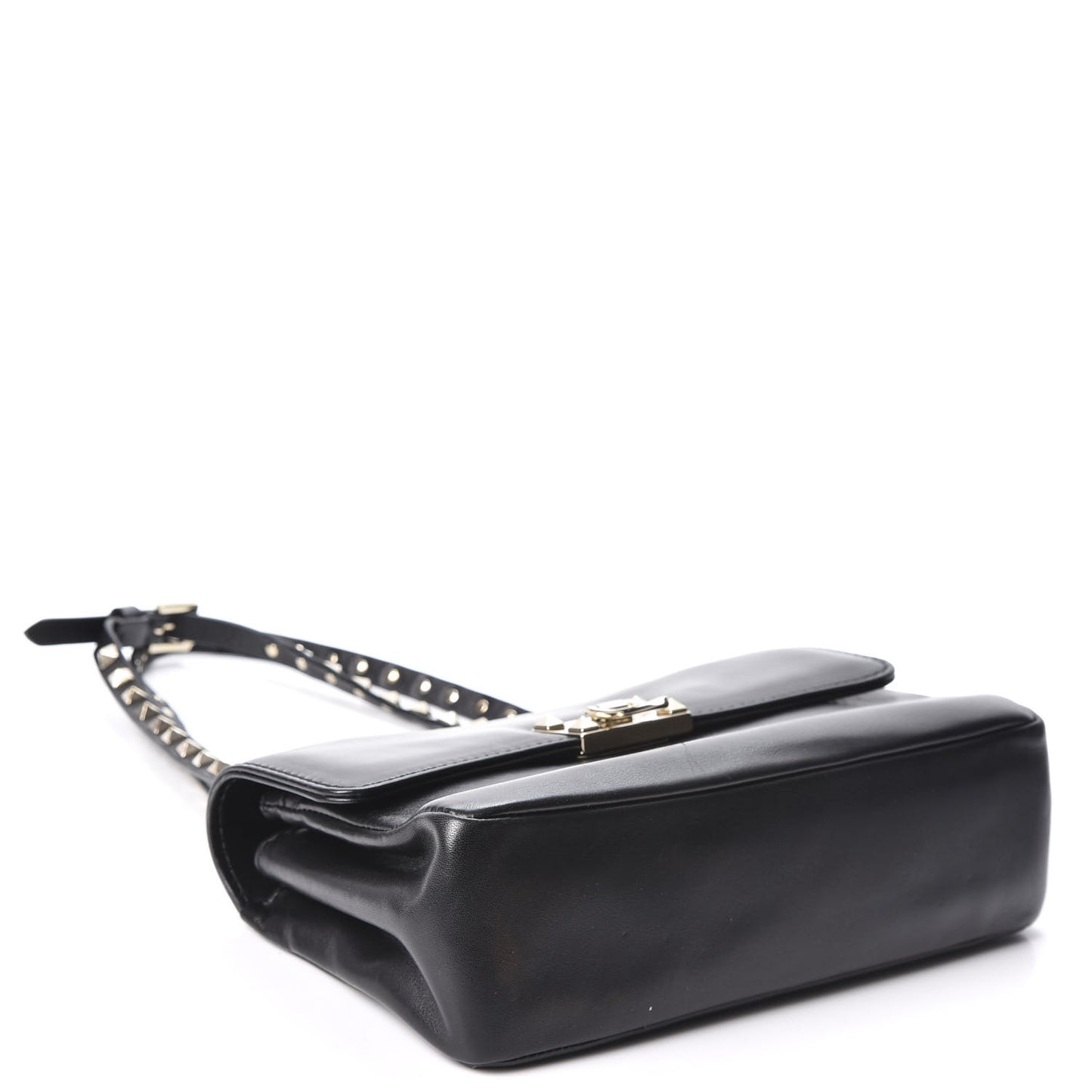 Vitello Rockstud Flip Lock Shoulder Flap Bag Black