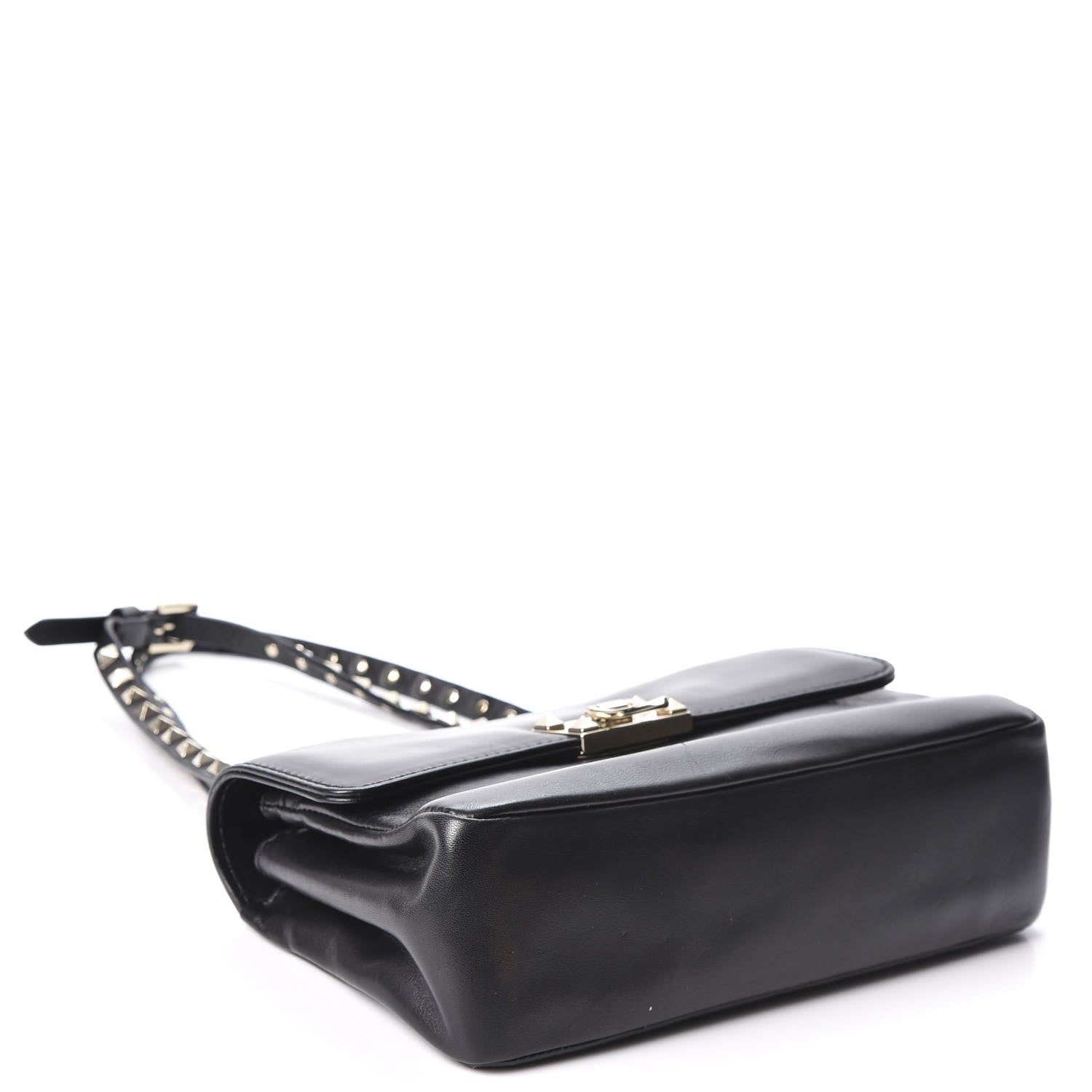 Valentino Garavani Vitello Rockstud Flip Lock Shoulder Flap Bag Black 3 of 8