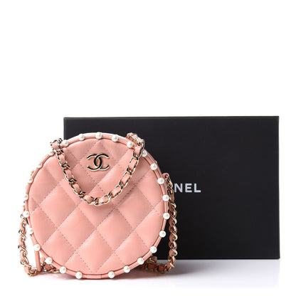 Chanel Calfskin Quilted Pearl Round Clutch With Chain Pink 10 of 10