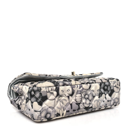 Chanel Nylon Quilted Medium Cat Emoticon Double Flap Navy Grey Ecru 4 of 10