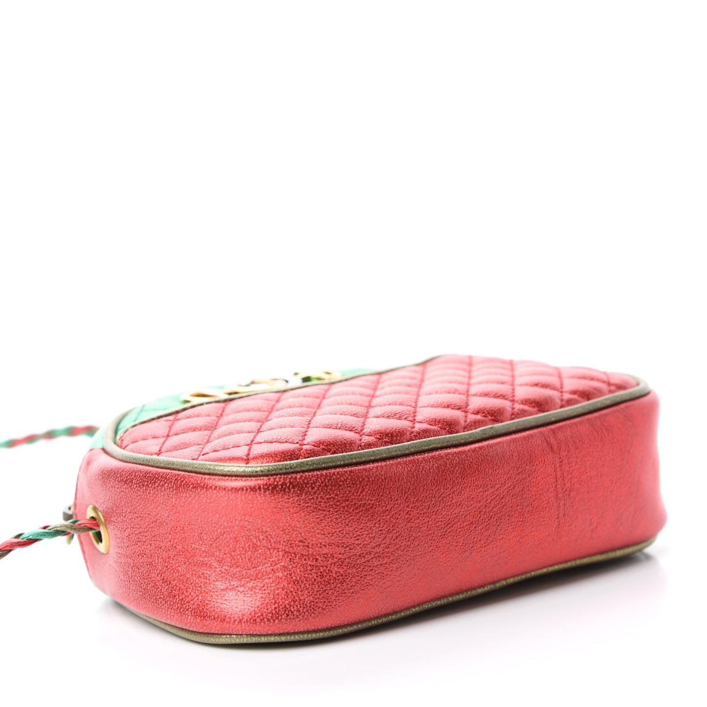 Laminated Nappa Trapuntata Mini Zumi Dome Shoulder Bag Rosso Jasmine Green Rame