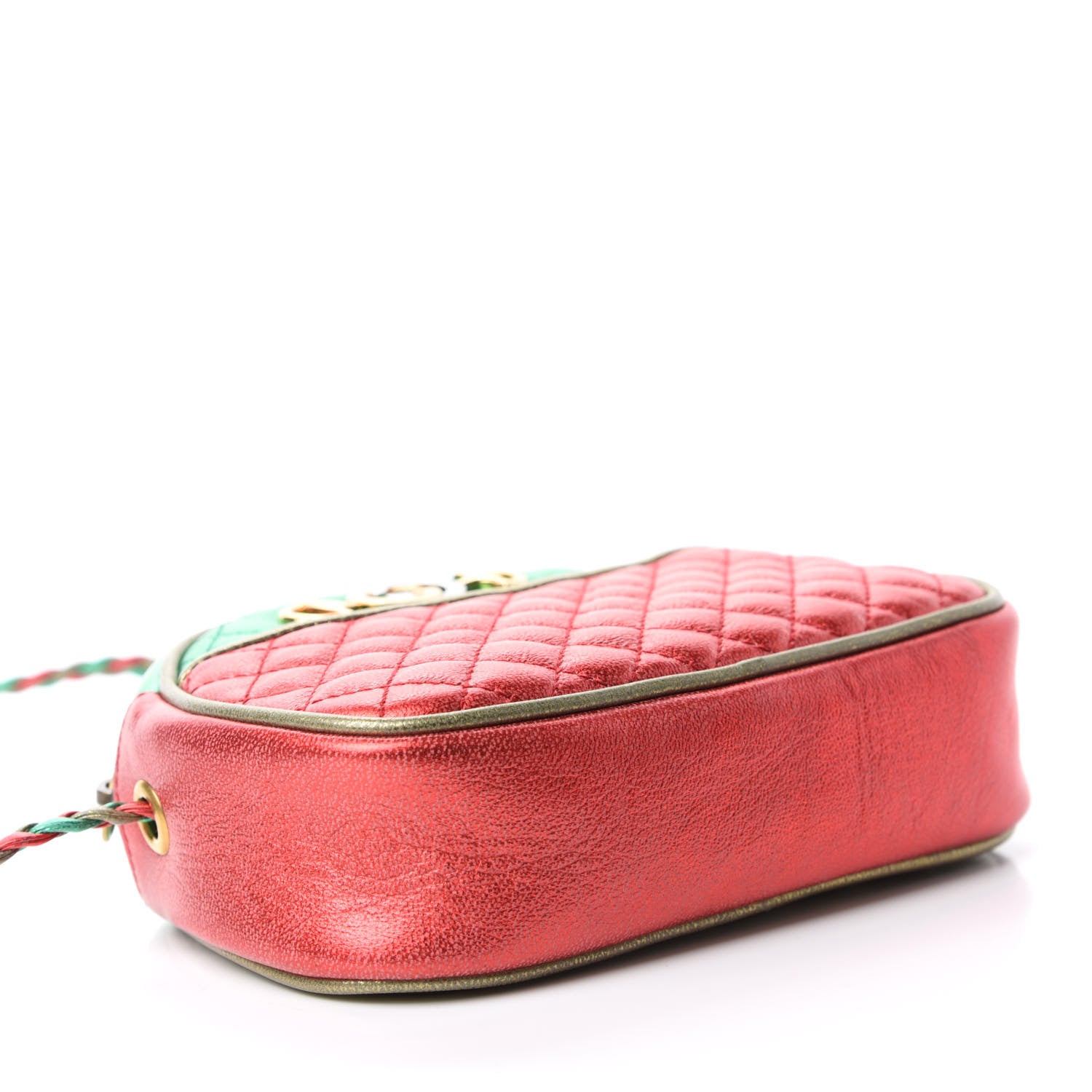 Gucci Laminated Nappa Trapuntata Mini Zumi Dome Shoulder Bag Rosso Jasmine Green Rame 4 of 10