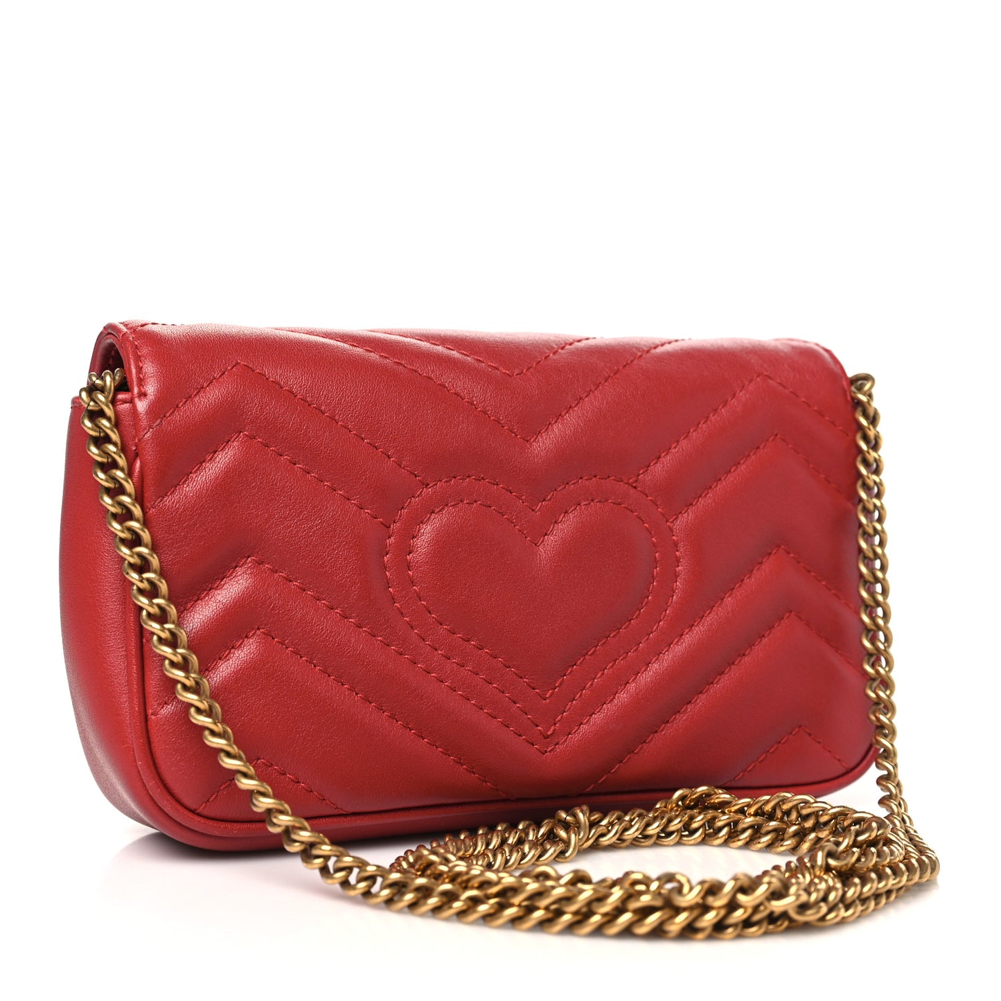 Calfskin Matelasse Super Mini GG Marmont Shoulder Bag Hibiscus Red