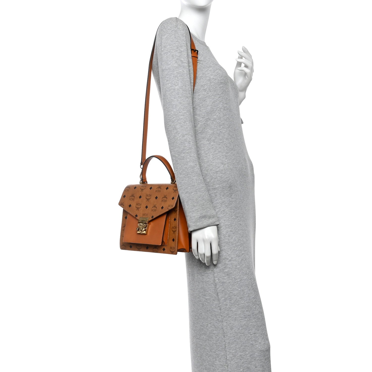 MCM Visetos Medium Patricia Pocket Satchel Cognac 1871620