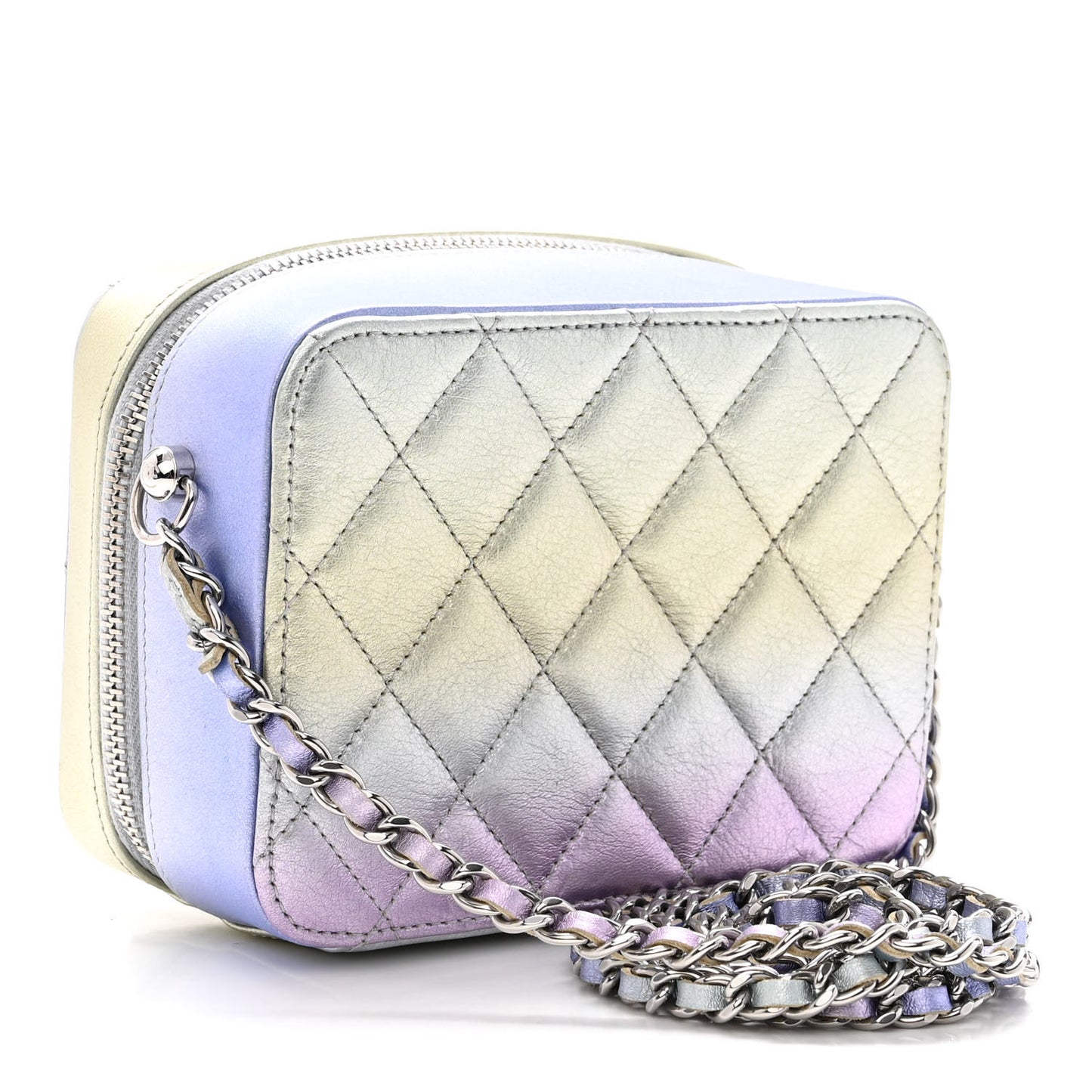 Metallic Gradient Calfskin Quilted Camera Case Blue Yellow Purple