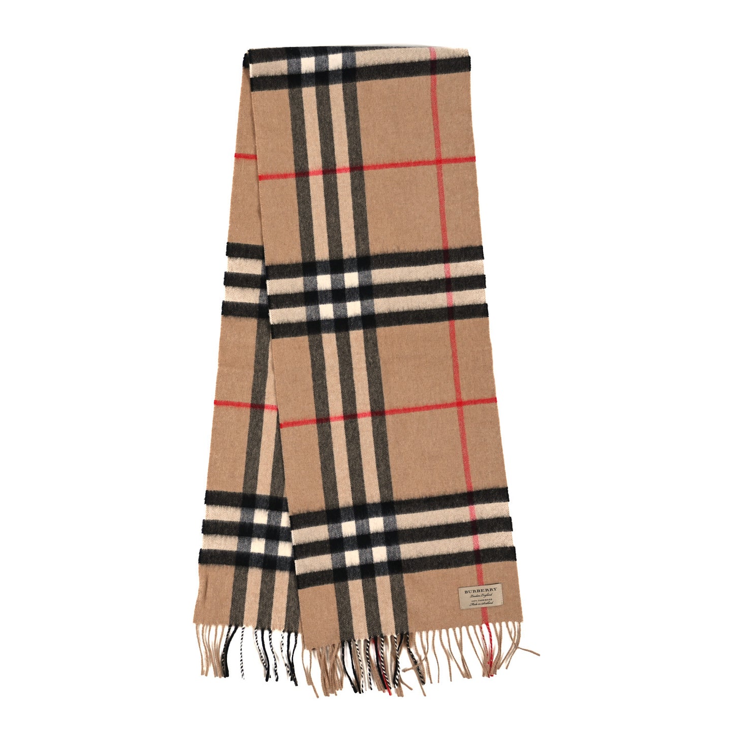 Cashmere Giant Check Fringe Scarf Archive Beige
