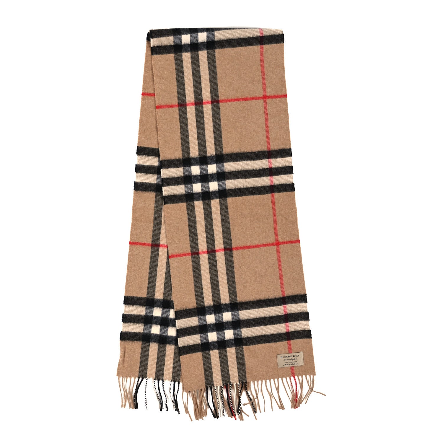 Burberry Cashmere Giant Check Fringe Scarf Archive Beige 2 of 3