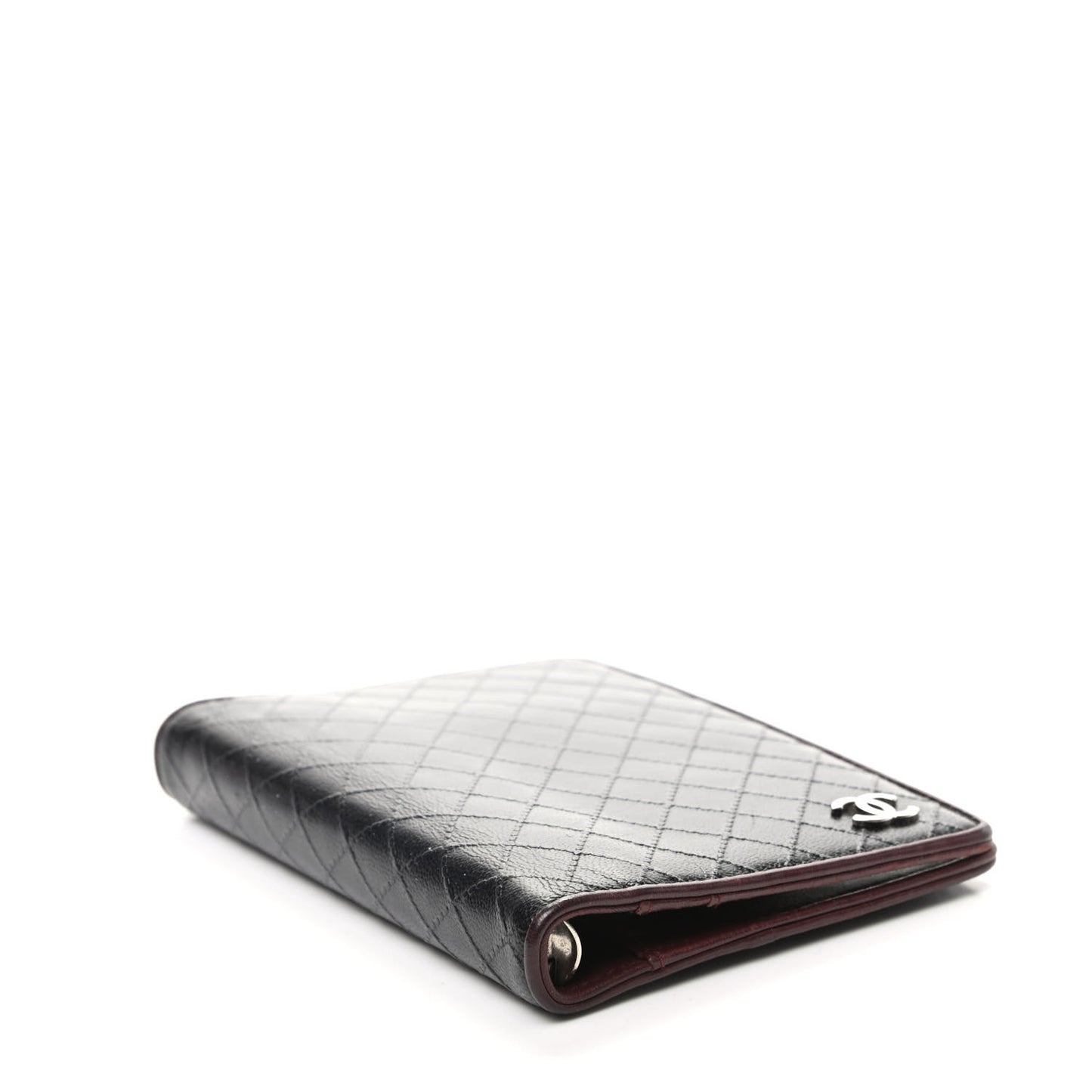 Glazed Calfskin Diamond Stitched Agenda Cover Black