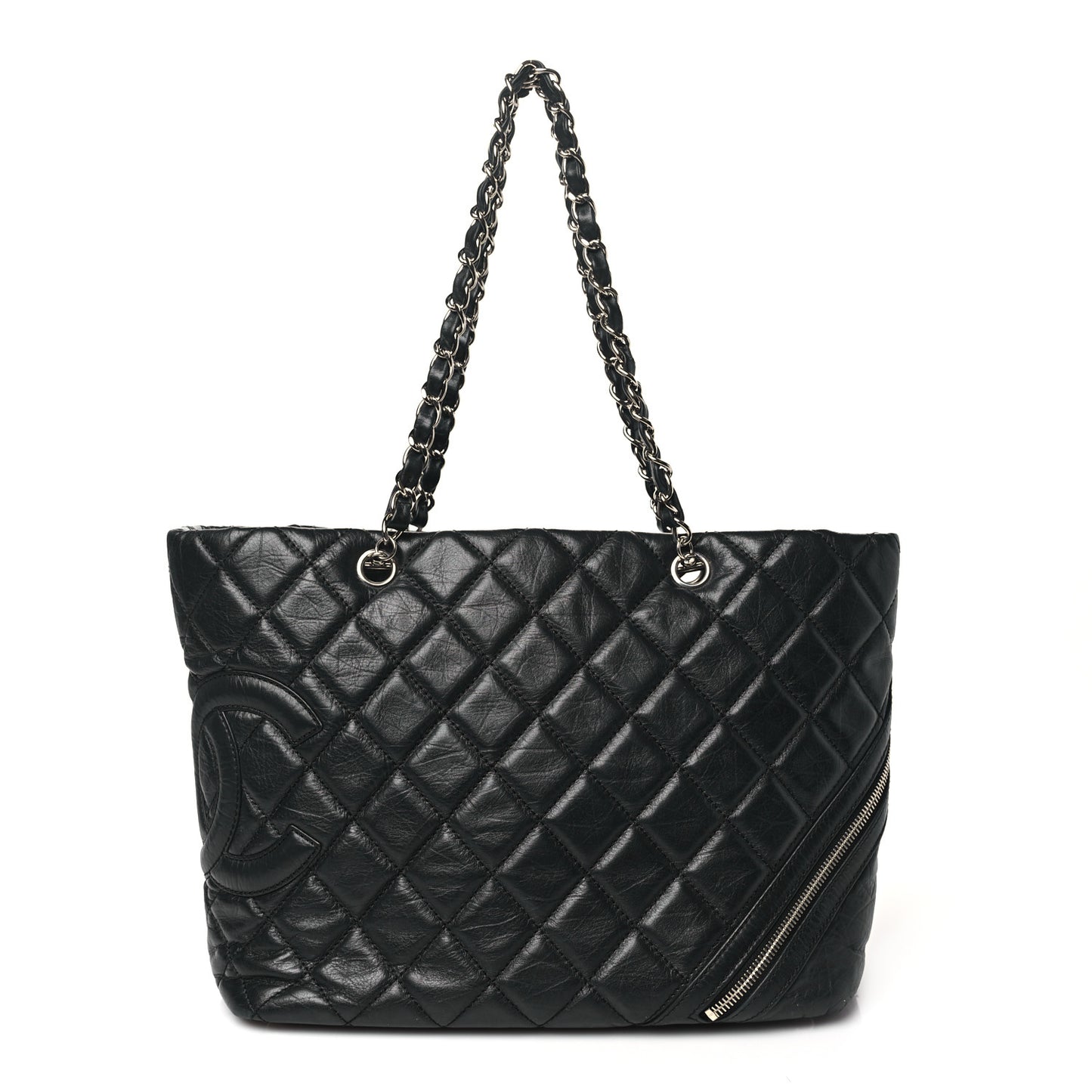 Aged Calfskin Quilted Large Cotton Club Tote Black