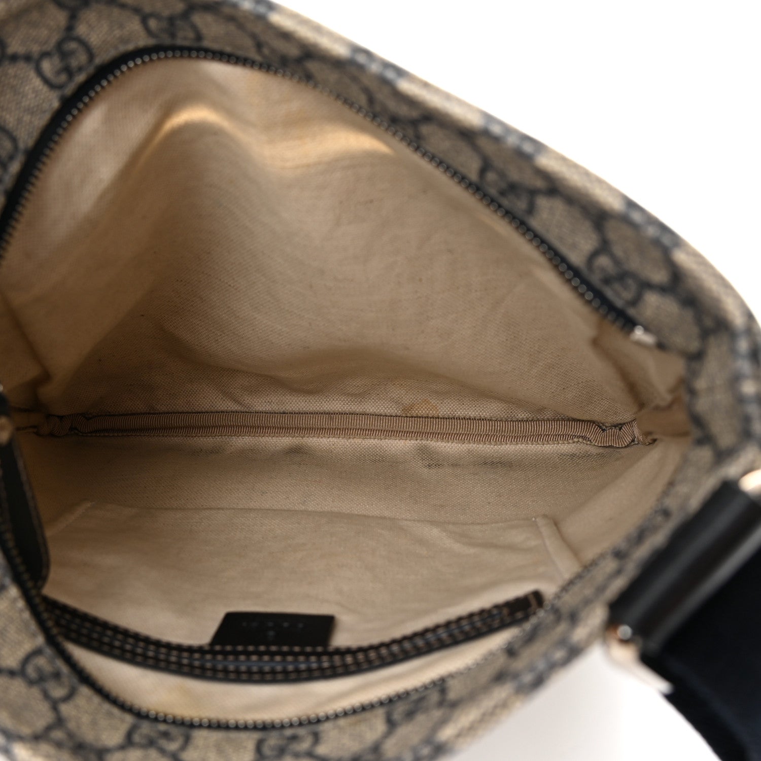 Gucci GG Supreme Monogram Small Flat Side Zip Messenger Bag Beige Blue 5 of 12