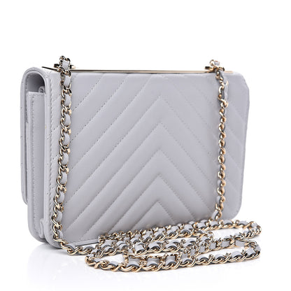 Chanel Lambskin Chevron Quilted Trendy CC Wallet On Chain WOC Grey 3 of 14