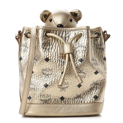 MCM Metallic Visetos Zoo Bear Drawstring Bucket Bag Gold 1 of 13