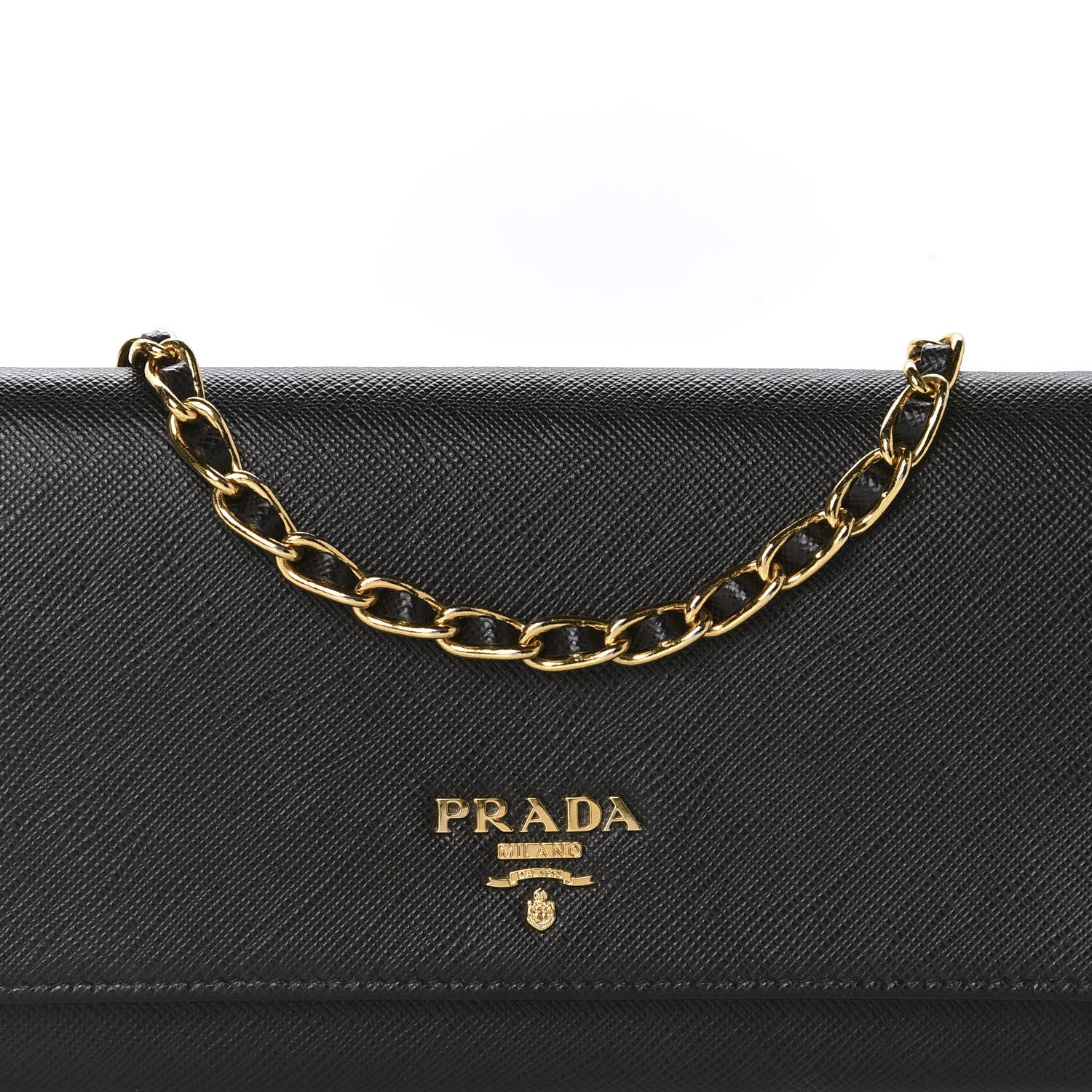 Prada Saffiano Metal Oro Chain Wallet Black 10 of 10