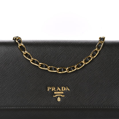 Prada Saffiano Metal Oro Chain Wallet Black 10 of 10