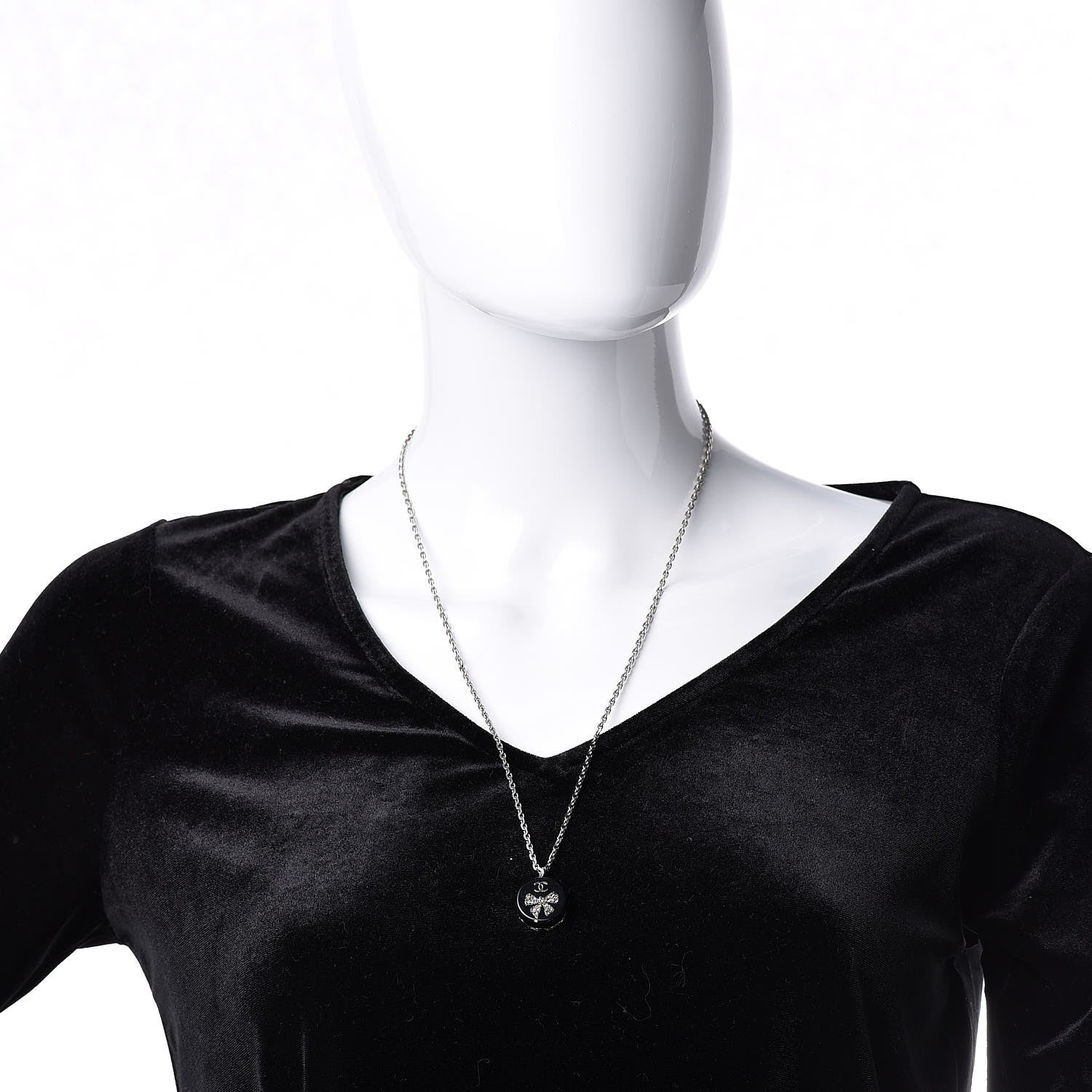Chanel Crystal Resin Bow CC Pendant Necklace Black 2 of 5
