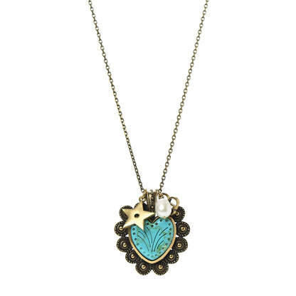 Christian Dior Metal Pearl Heart Necklace Aged Gold 1 of 6