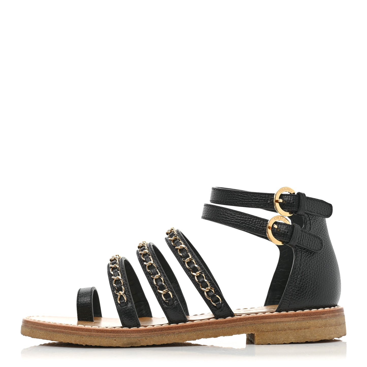 Calfskin Fantasy Chain Flat Sandals 36.5 Black