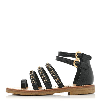 Chanel Calfskin Fantasy Chain Flat Sandals 36.5 Black 1 of 8