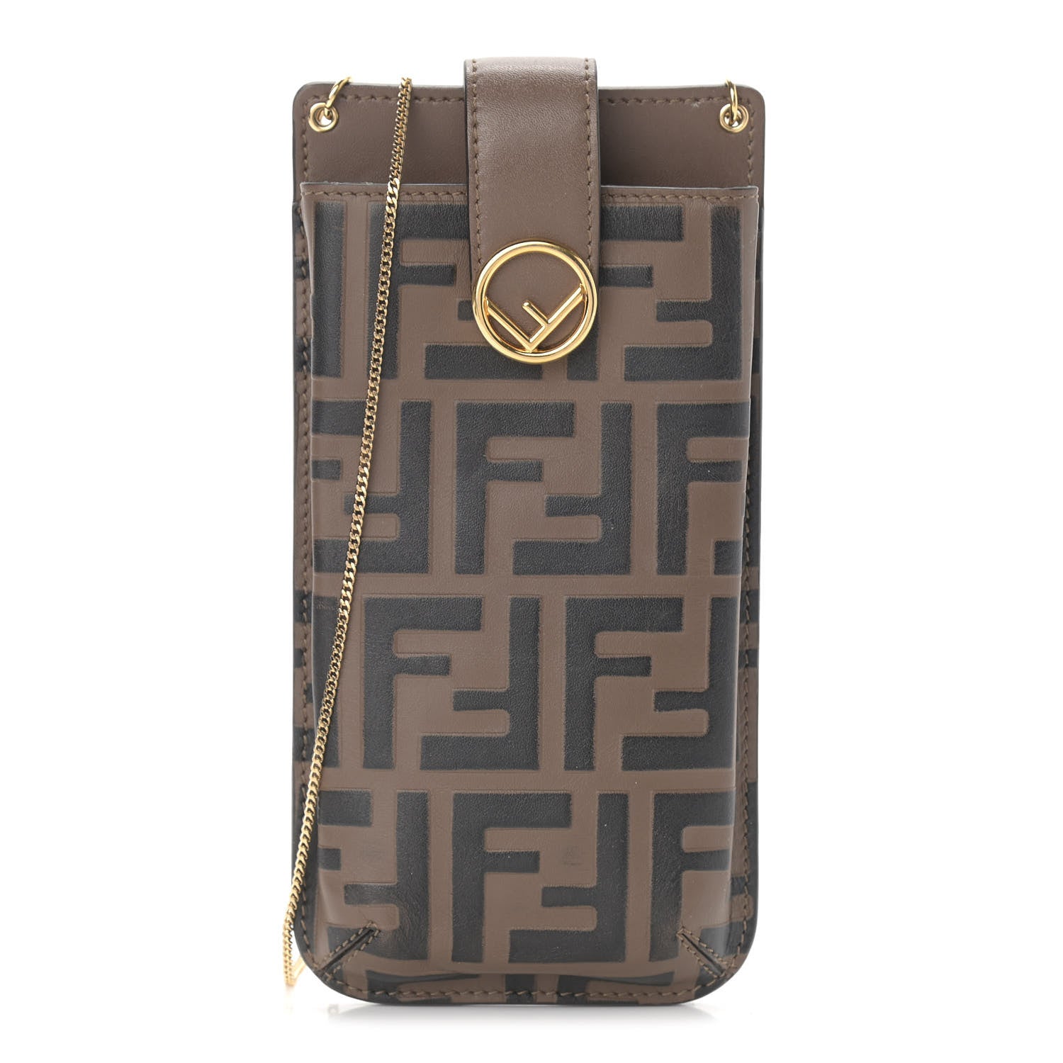 Fendi Vitello Soft F is Fendi Bi-Color FF 1974 Embossed Phone Pouch Maya Black 1 of 9