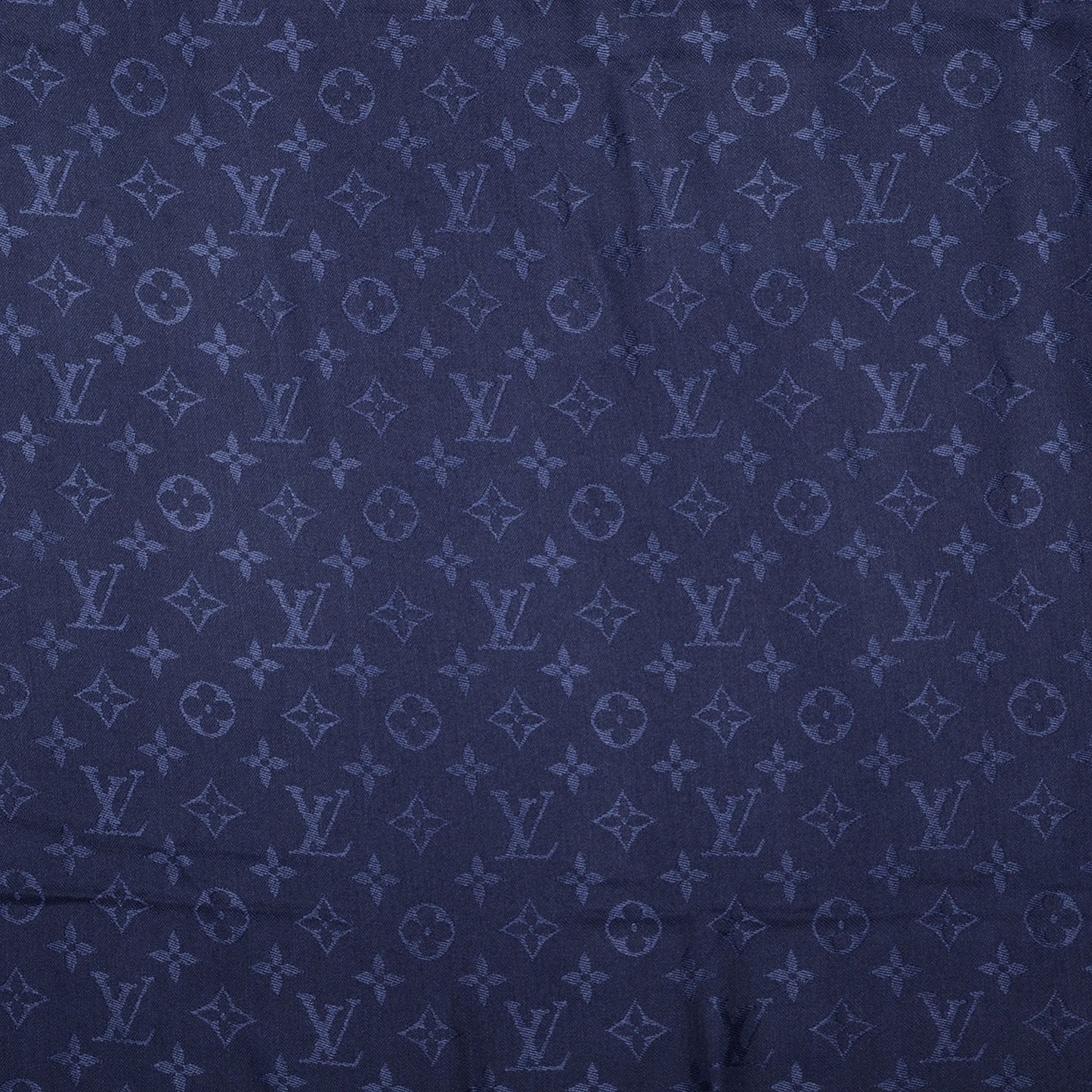 Wool Silk Monogram Shawl Blue Nuit