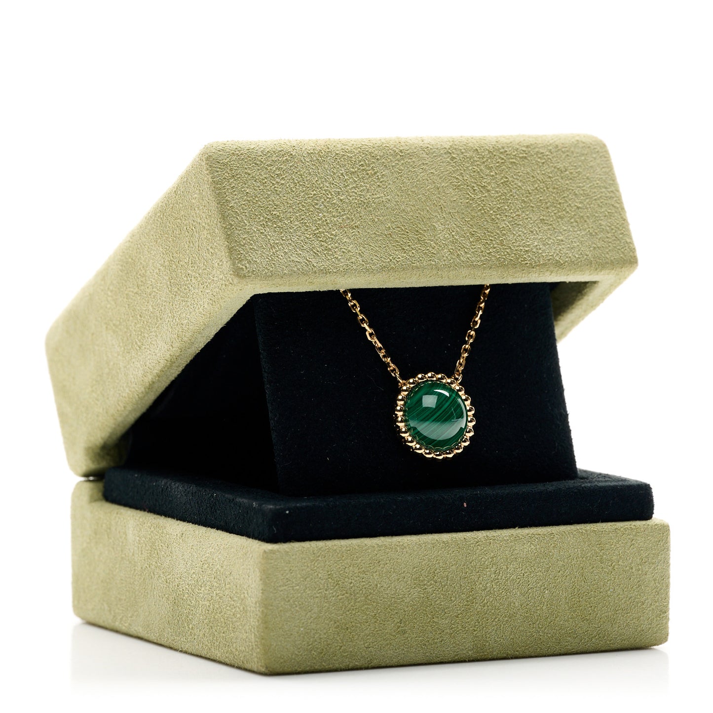 18K Yellow Gold Malachite Perlee Couleurs Pendant Necklace