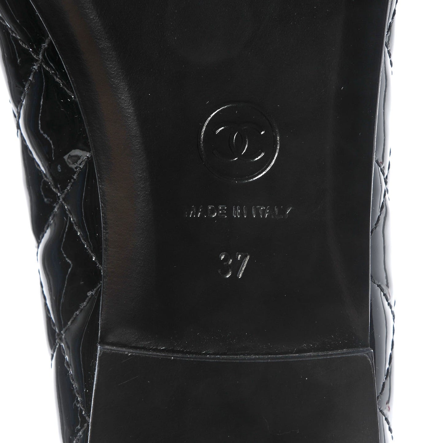 Patent Quilted Cap Toe Ballerina Flats 37 Black