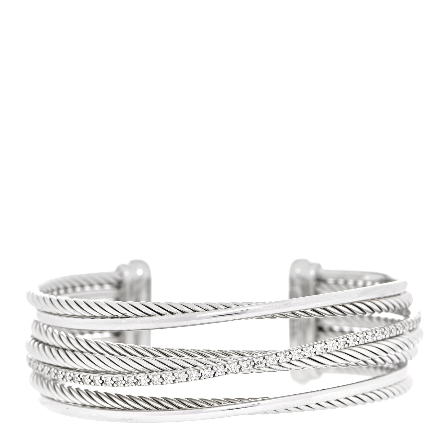 Sterling Silver Diamond Crossover Four Row Cuff Bracelet