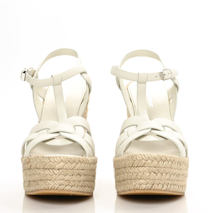 Saint Laurent Calfskin Tribute 95 Platform Espadrille Wedge Sandals 40 Porcellana 2 of 7
