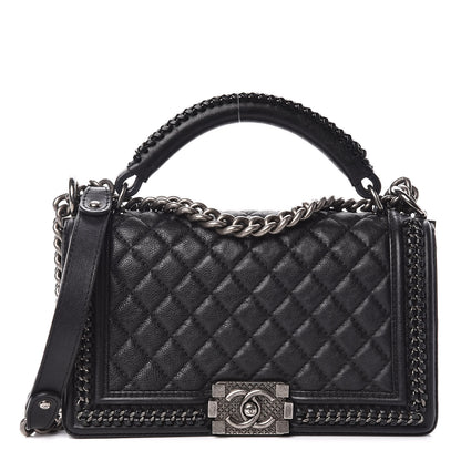 Chanel Calfskin Quilted Medium Boy Top Handle Flap Black 1 of 13