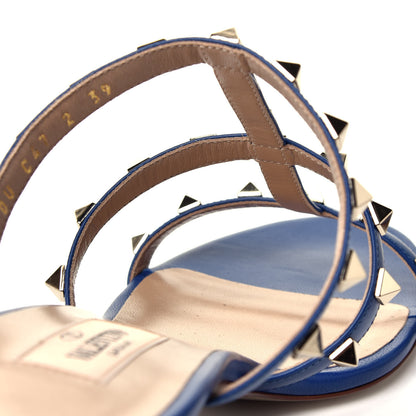 Valentino Garavani Calfskin Rockstud 60mm Caged Slide Sandals 39 Blu Delft 12 of 13