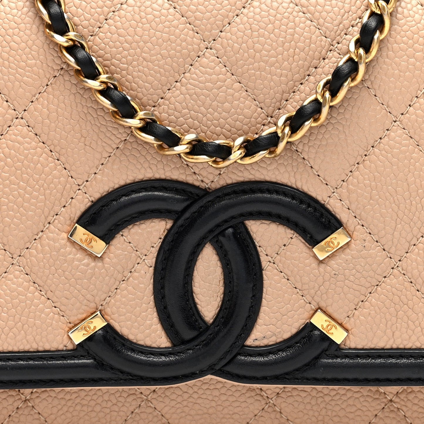 Caviar Quilted Small CC Filigree Flap Beige Black