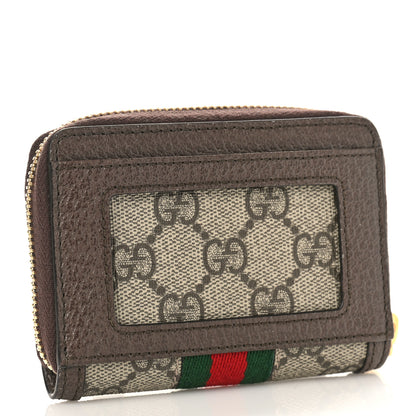 Gucci GG Supreme Monogram Textured Dollar Calfskin Web Ophidia Zip Around Card Case Wallet Beige Ebony New Acero 3 of 9