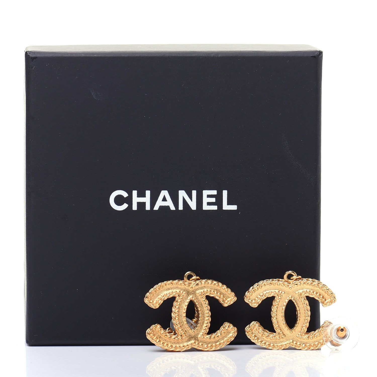 Chanel CC Drop Earrings Matte Gold 5 of 5