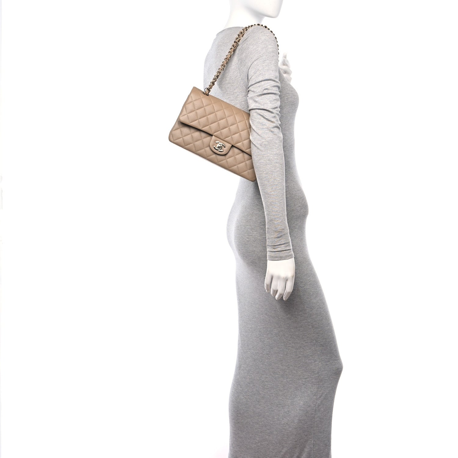 Chanel Caviar Quilted Medium Double Flap Dark Beige 2 of 12