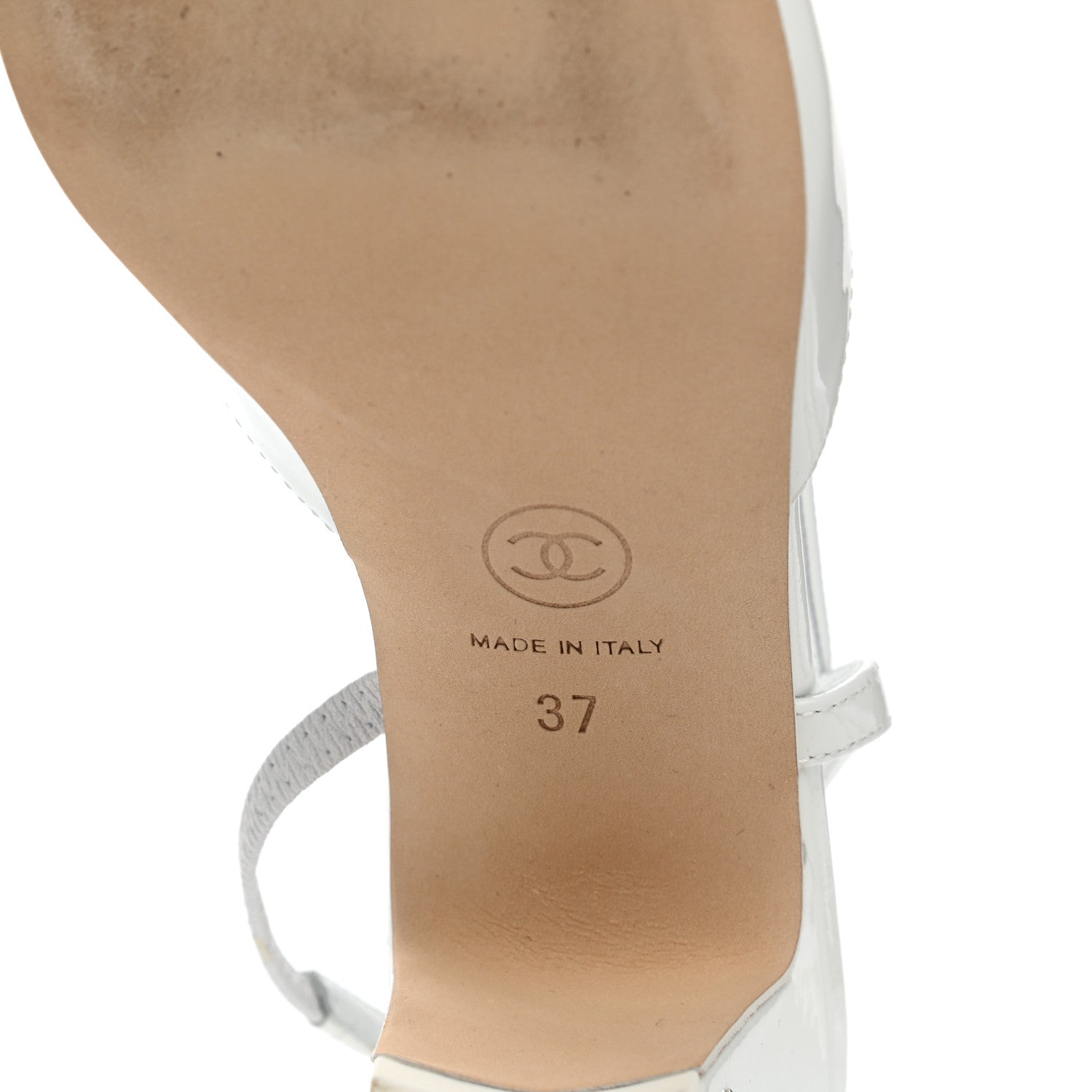 Chanel Patent Calfskin Cap Toe CC Slingback Pumps 37 White 6 of 8
