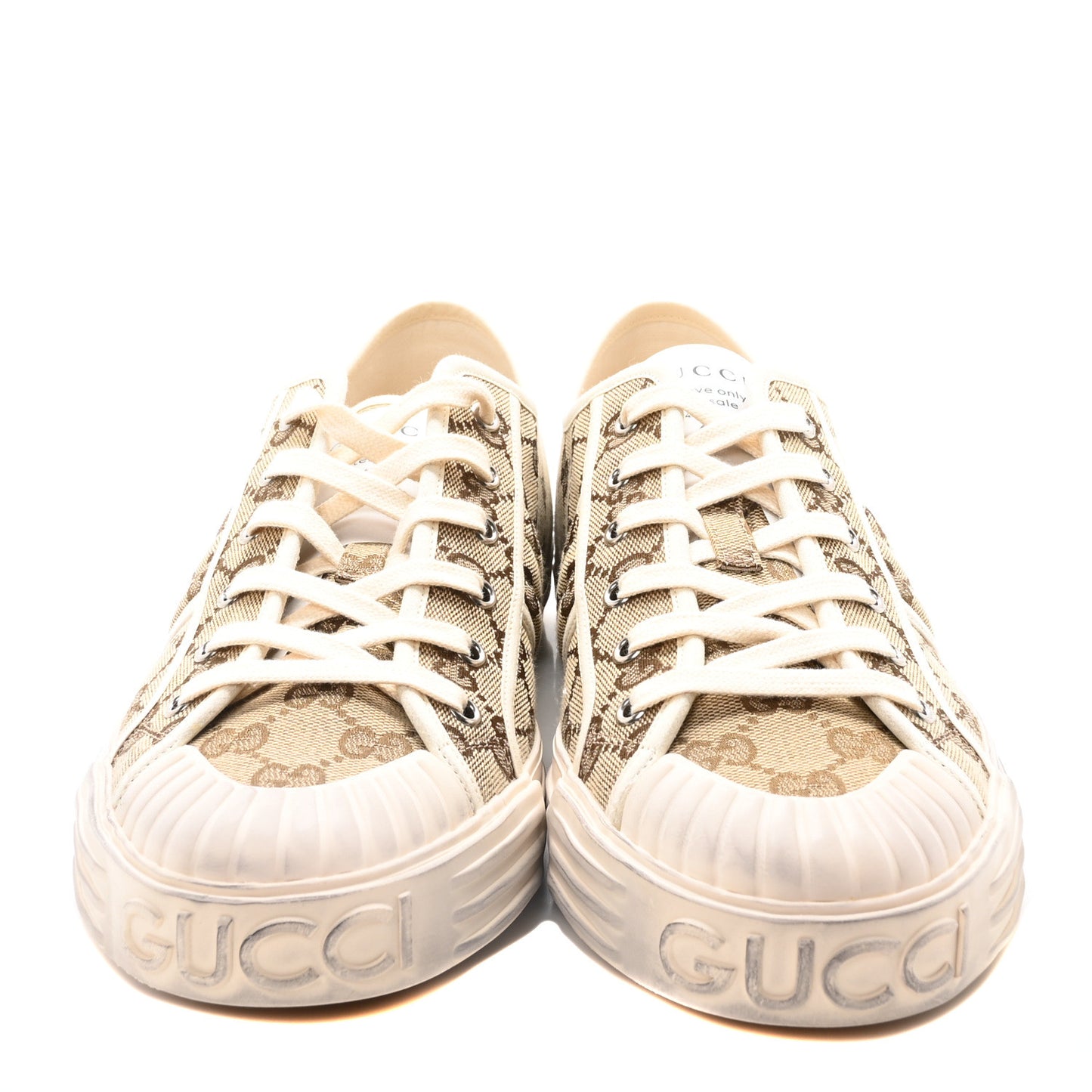 GG Monogram Mens Julio Low Top Sneakers 10.5 Beige Ebony Mystic White