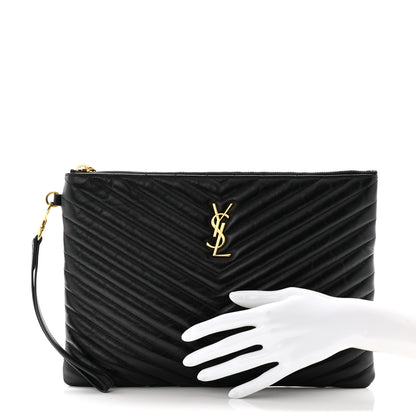 Saint Laurent Calfskin Matelasse Monogram Cassandre Tablet Pouch Black 2 of 9