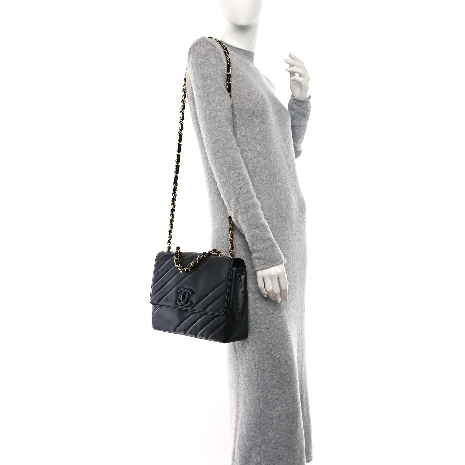 Chanel Lambskin Diagonal Quilted Jumbo Single Flap Black 2 of 11